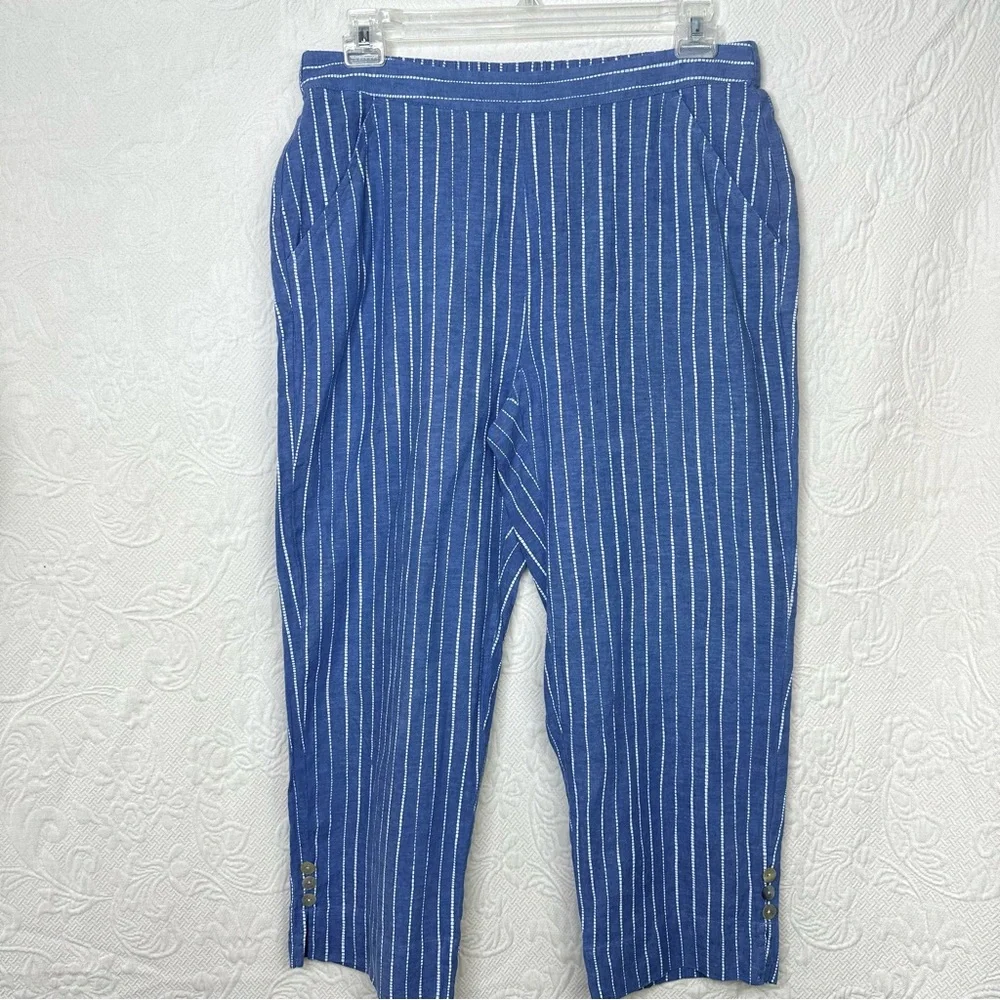 Habitat Linen Cotton Vertical Rope Stripe Wide Leg Crop Pants - Picture 9 of 13